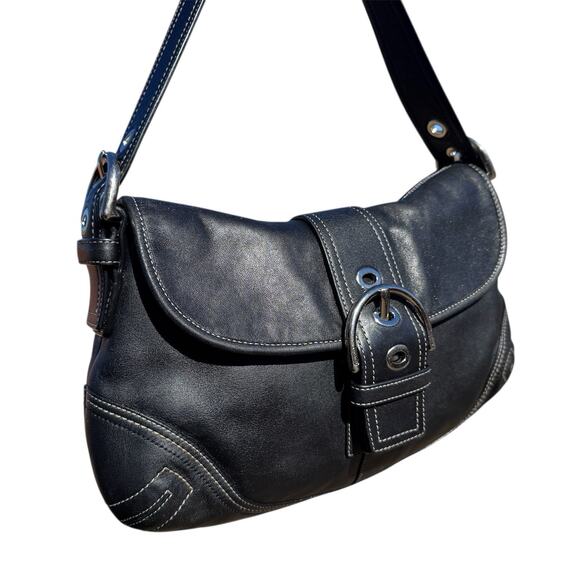 HOLD Coach Vintage Soho Black Leather Hobo Shoulder Bag 00s Buckle Silver F10192 - Picture 4 of 16